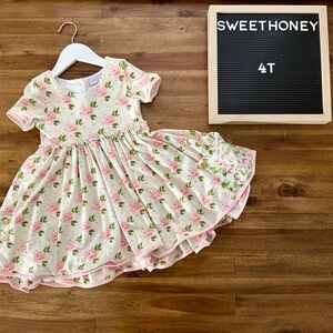 SweetHoney Girls Hazel Dress Silly Song 6 Cream Pink Floral Peony Knit Spring